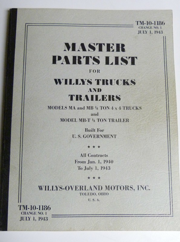 TM10-1186 Master Parts List for Willys Trucks and Trailers - Modern Reprint Used