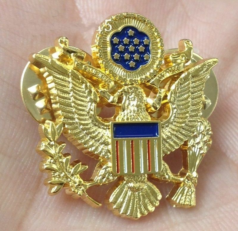 Pair WWII US Army Officer Shoulder Eagle Small Badge Insignia Pin Gold and Silve gallery