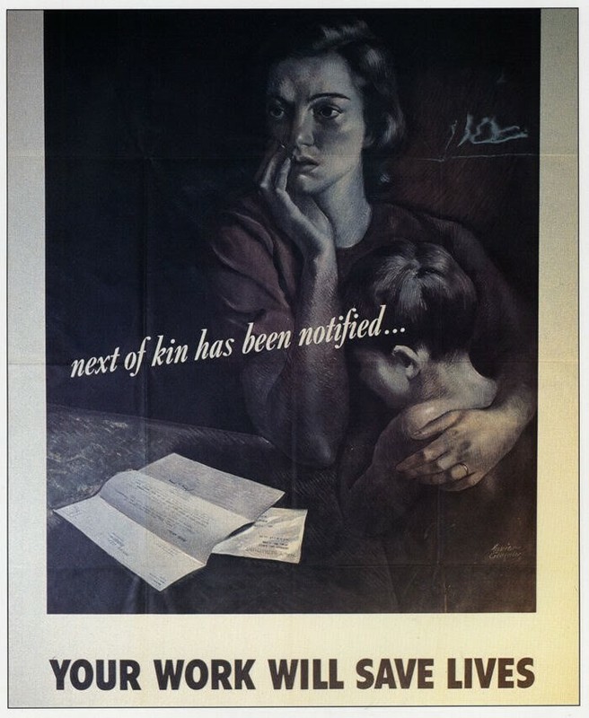 Next of Kin Notified Grieving Widow & Child WWII Mini Poster 1991 Illustration