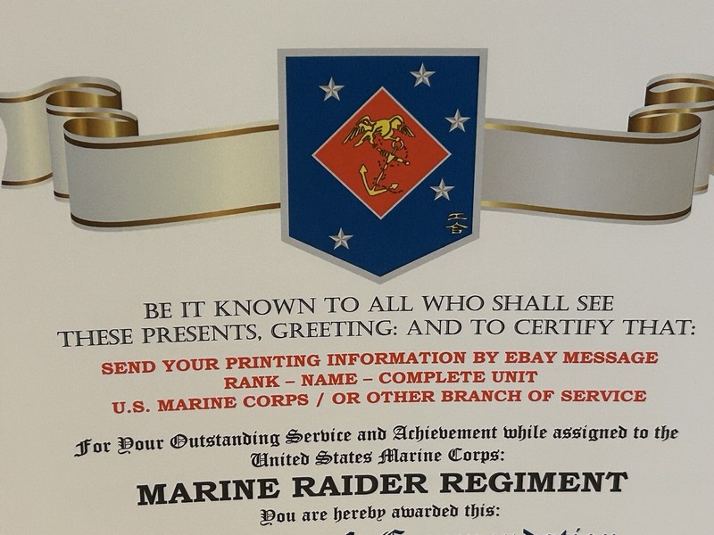 U.S. MARINE CORPS / MARINE RAIDER REGIMENT - CERTIFICATE OF COMMENDATION gallery