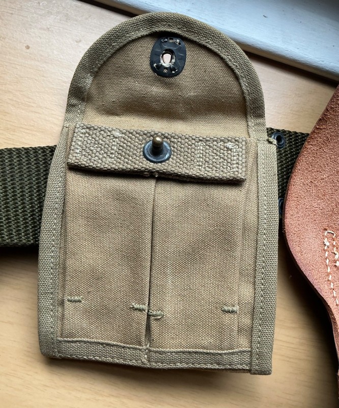 WWII US Army belt with 1911 45ACP holster and a mag pouch (reproductions - used) gallery