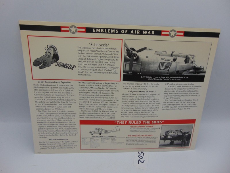 Willabee & Ward Emblems Of Air War WWII Patch 534Th Bombardment Squadron + Card gallery