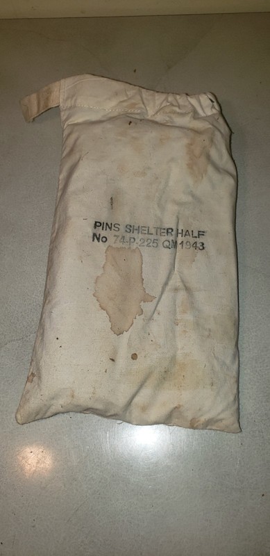 1943 WWII PINS Shelter Tent Half No.74-P 225 QM 1943 w 8 Wood Pins ?? FANTASY ?? gallery