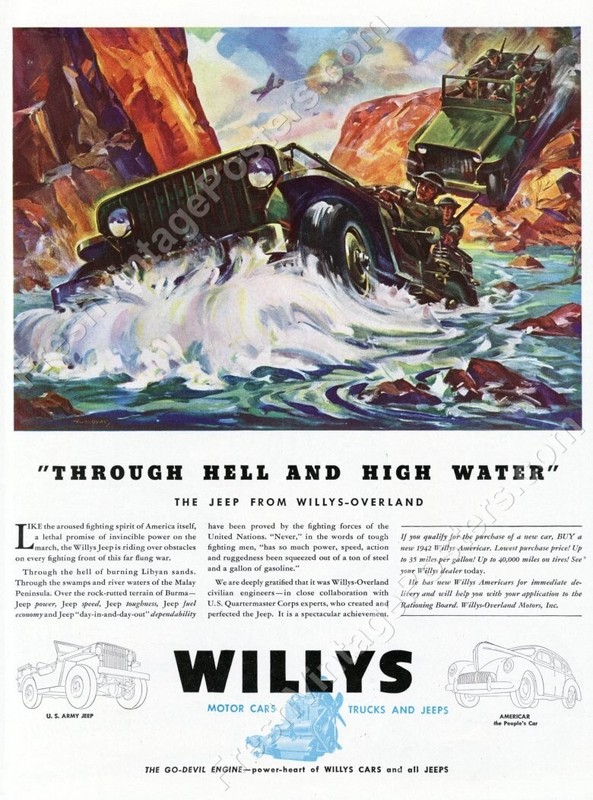 US Army Willys Jeep WWII Battle Hell and High Water 1940s ad NEW POSTER 18x24