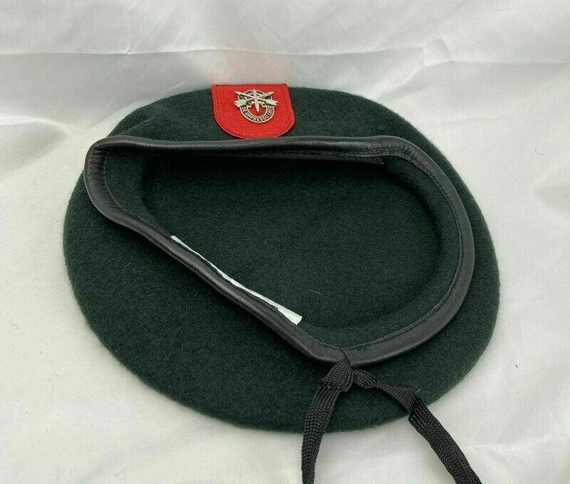 SIZE 7-3/8 US ARMY 7TH SPECIAL FORCES GROUP BLACKISH GREEN COLOUR BERET CAP HAT gallery