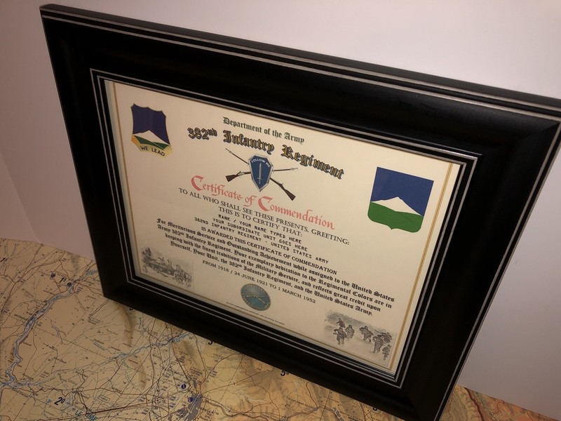 382ND INFANTRY REGIMENT / COMMEMORATIVE - CERTIFICATE OF COMMENDATION gallery