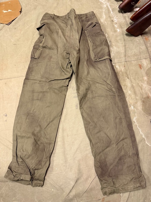 WWII US ARMY DARK SHADE HBT COMBAT FIELD TROUSERS- SMALL 32 WAIST gallery