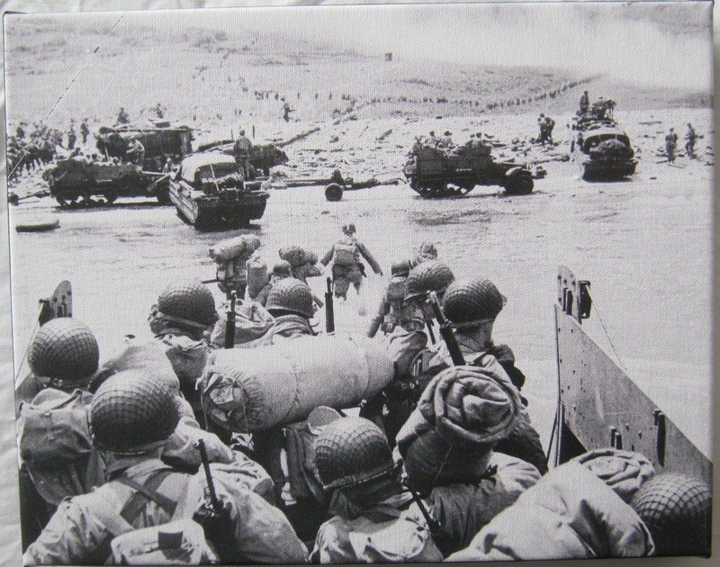 Black and White Photo D Day Printed On Canvas And Mounted