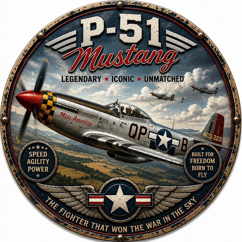 2 Pack – P51 Mustang Metal Signs