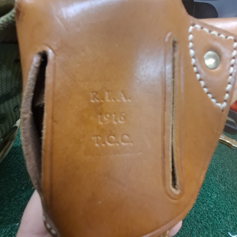 WW2 US ARMY RIA 1916 T.C.C .45 HOLSTER WITH AMMO POUCH & WEBBING BELT gallery