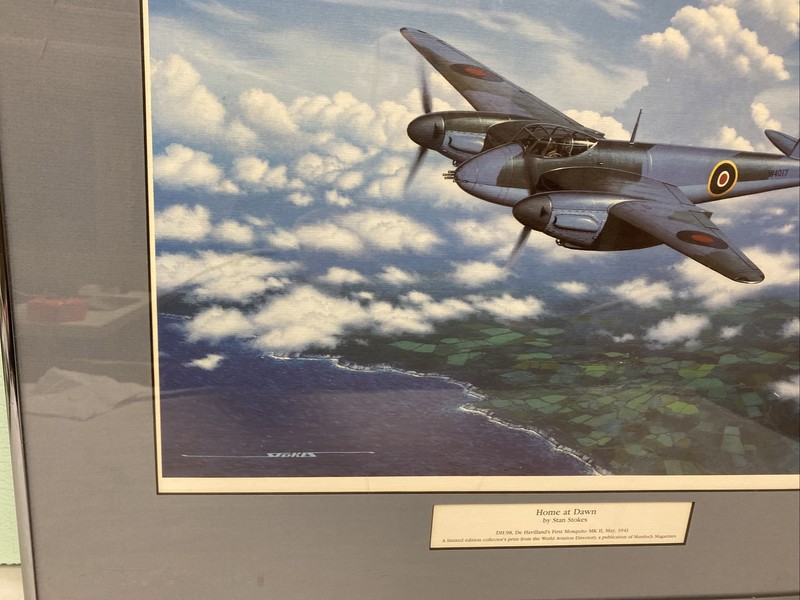 FIRST MOSQUITO MK II WWII "HOME AT DAWN" BY ARTIST STAN STOKES SIGNED ART PRINT gallery