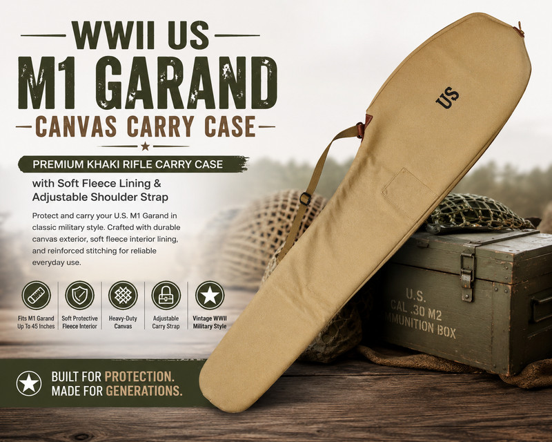 Army WWII US M1 Garand 1943 Canvas Carry Case with Carry Strap Fleece Lining gallery