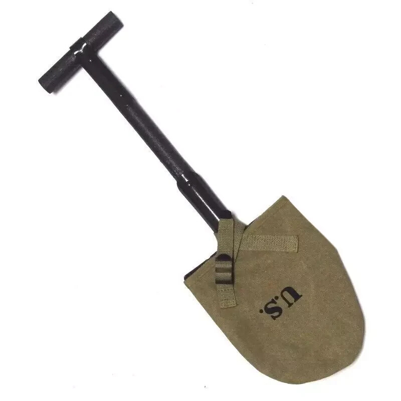 WW2 US M1910 T-Handle Entrenching Tool Long Shovel With Khaki Carrier Cover