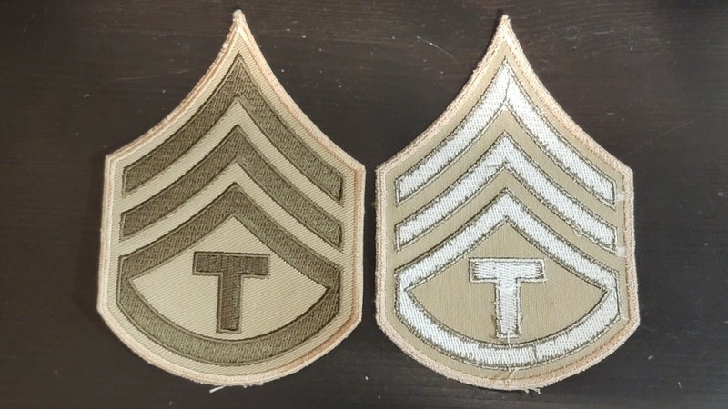 Repro WW2 US Army Chevrons Technician Third 3 Grade Rank 3 Patch Pair Khaki 031 gallery