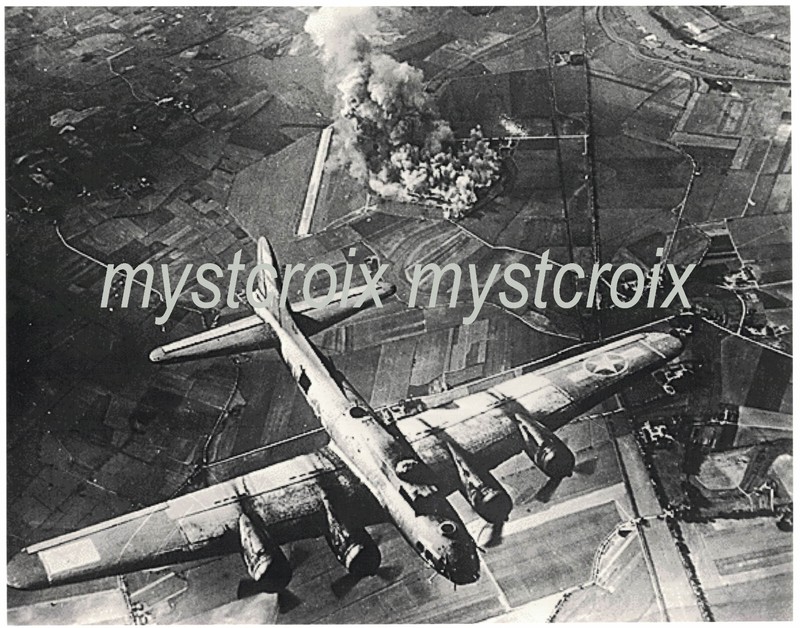 WWII 8×10″ Photo of B-17 Bombing Focke Wulf Plant at Marienburg, Germany