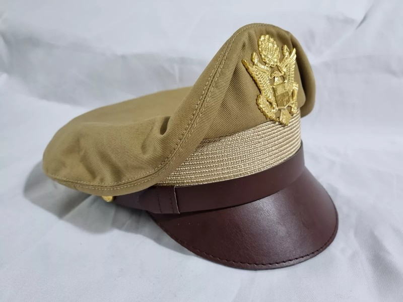 WW2 US Army Aircorps Military Airforce Officers Khaki Crusher Visor Hat Cap Repr gallery