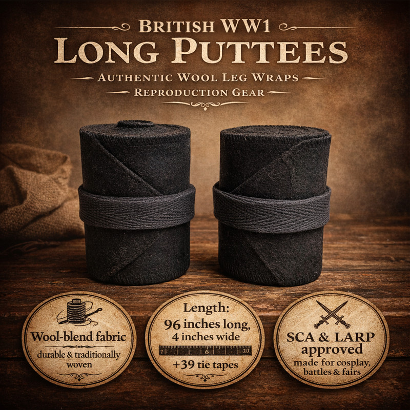 WW1 US Army Puttees M1910 Leggings Wraps Black Interlock Military Reproduction gallery