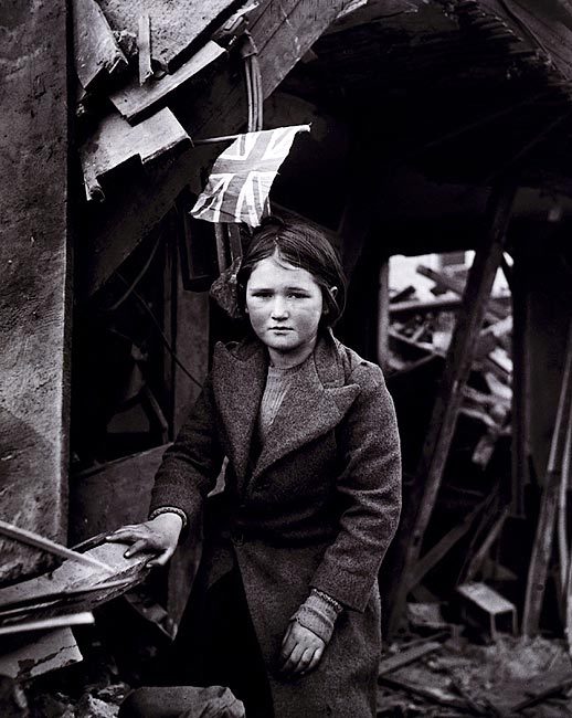 WWII ENGLISH GIRL AMONG RUINS W/ UNION JACK FLAG 11x14 GLOSSY PHOTO PRINT
