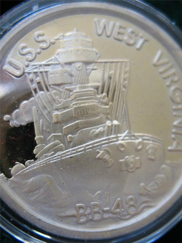 1+.OZ.999 SILVER USS WEST VIRGINIA SHIP COIN WWII DEC 7 1941 PEARL HARBOR +GOLD