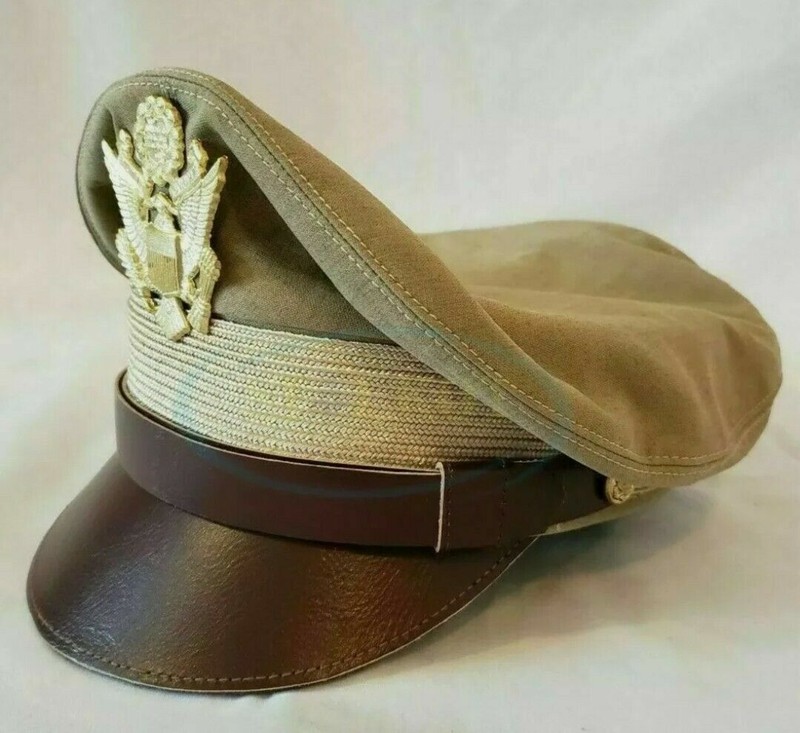WW2 US Army Air corps Military Airforce Officers Khaki Crusher Visor Hat Cap WWI gallery