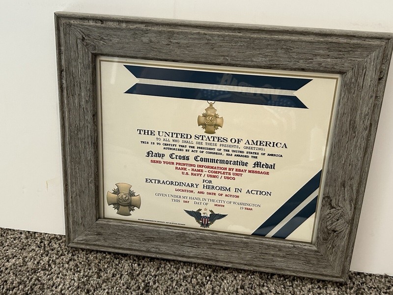 NAVY BLUE DISTINGUISHED CROSS COMMEMORATIVE CERTIFICATE ~ CUSTOM PRINTING T-1 gallery