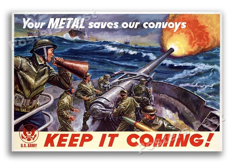 “Your Metal Save Our Convoys” 1943 Vintage Style WW2 War Poster – 16×24
