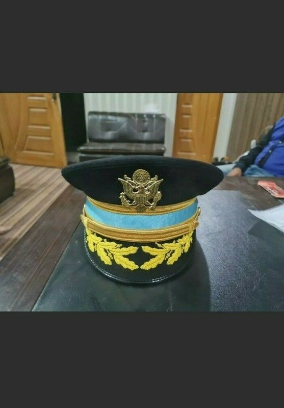 WW2 US Army Infantry Officer's Dress Blue Visor Cap W/Oak Leaf Brim WWII 1945 gallery