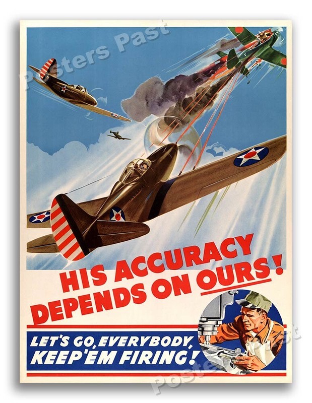 1940s "His Accuracy Depends on Ours!" WWII Historic War Poster - 24x32