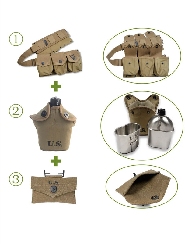 WW2 US Six-link Equipment Combination Package Kettle First Aid Kit Combination gallery