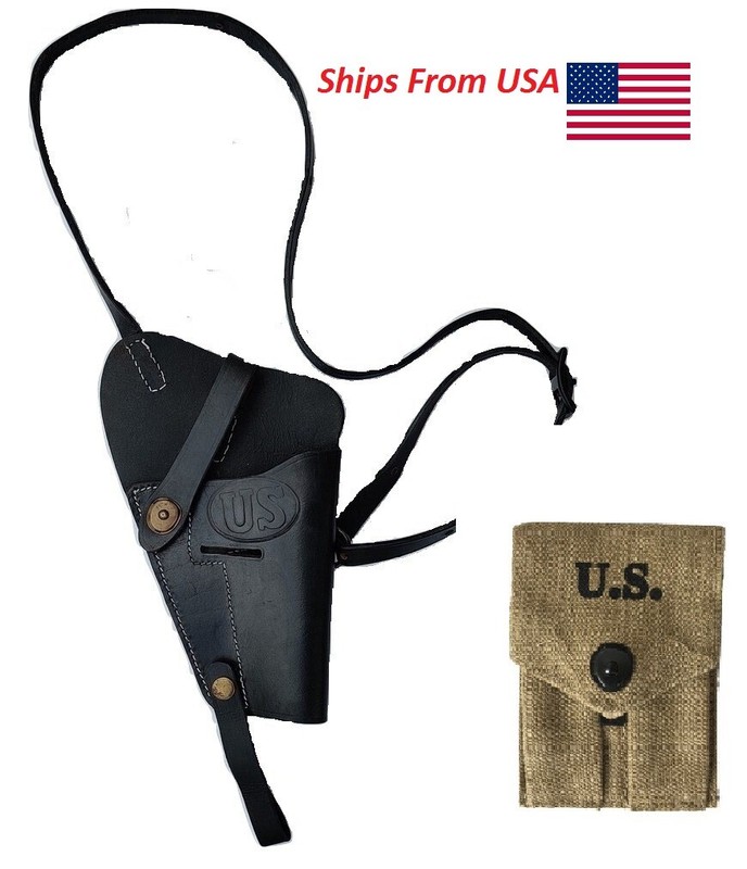 Colt Leather Black Shoulder Holster with U.S WWII M1911 Colt Mag Canvas Pouch