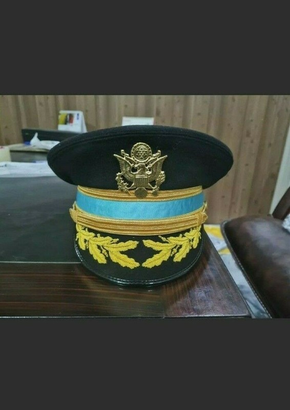 WW2 US Army Infantry Officer's Dress Blue Visor Cap W/Oak Leaf Brim WWII 1945 gallery
