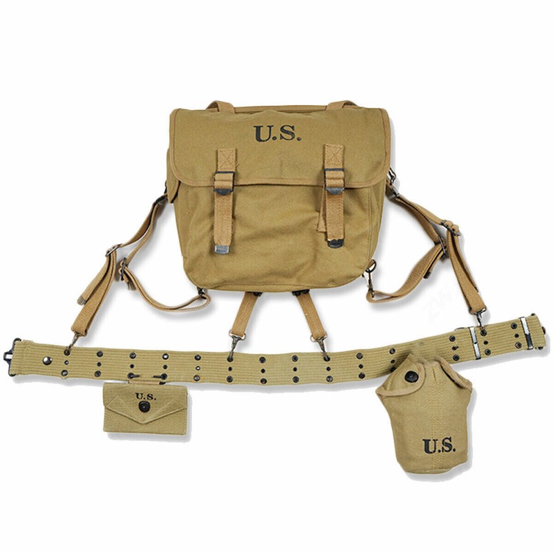 WW2 US ARMY SOLDIER M1936 FIELD EQUIPMENT SUSPENDER BACKPACK ,NO kettle FULL SET