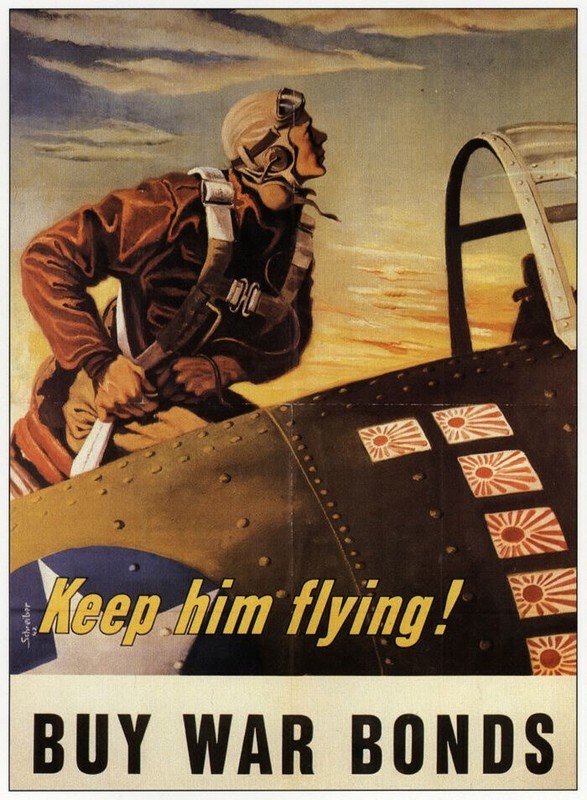 Keep Him Flying! Buy War Bonds Pilot Plane WWII Mini Poster 1991 Illustration