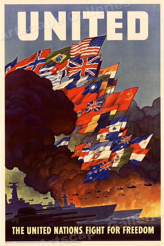 United! Fight for Freedom! World War 2 United Nations Poster – 20×30