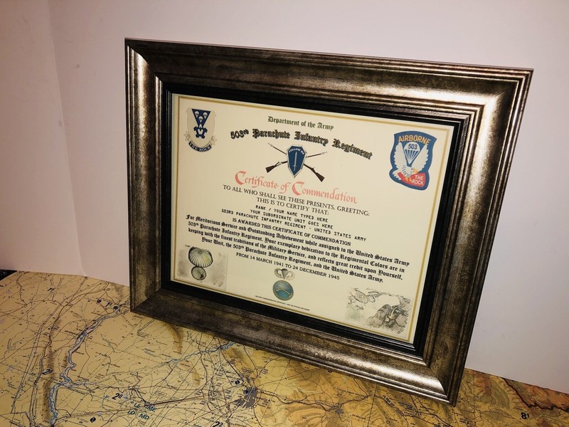 503RD PARACHUTE INFANTRY REGIMENT / COMMEMORATIVE - CERTIFICATE OF COMMENDATION gallery