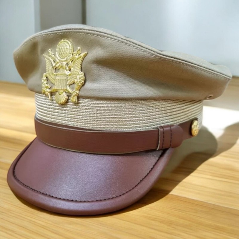 WWII US Army Officer's Khaki Summer Service Visor Cap ALL Sizes Available gallery