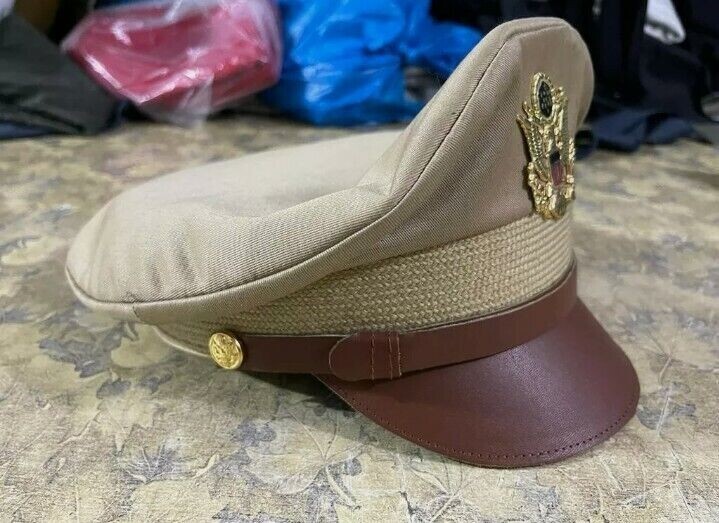 WW2 US Army Air corps Military Airforce Officers Khaki Crusher Visor Hat/Cap gallery