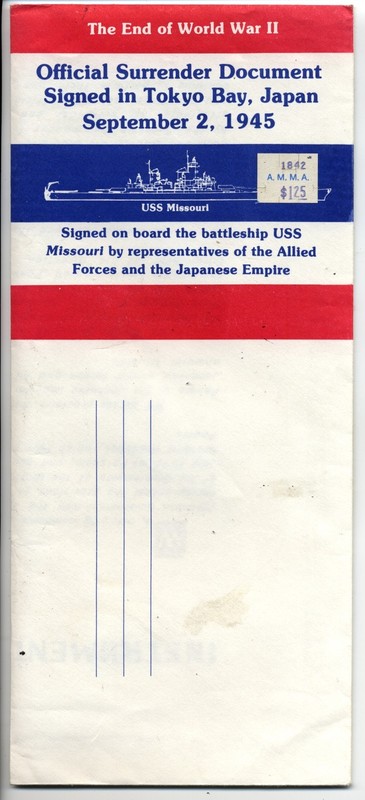 Commemorative reproduction of Japan WWII Surrender Document September 2, 1945