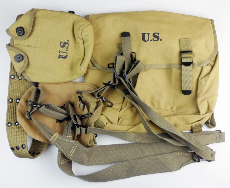 WWII US Army M1936 Bag Pack S Belt Suspenders Water Bottle Shovel Cover Set