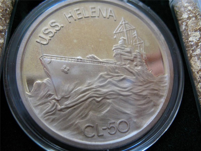 1+.OZ.999 SILVER COIN WWII DEC 7 1941 PEARL HARBOR USS HELENA +GOLD