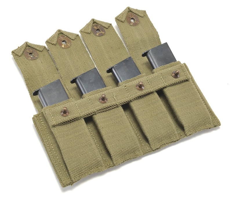 US WW2 Rigger Made M1911 .45 4 cell Magazine Pouch Marked JT&L 1944 gallery