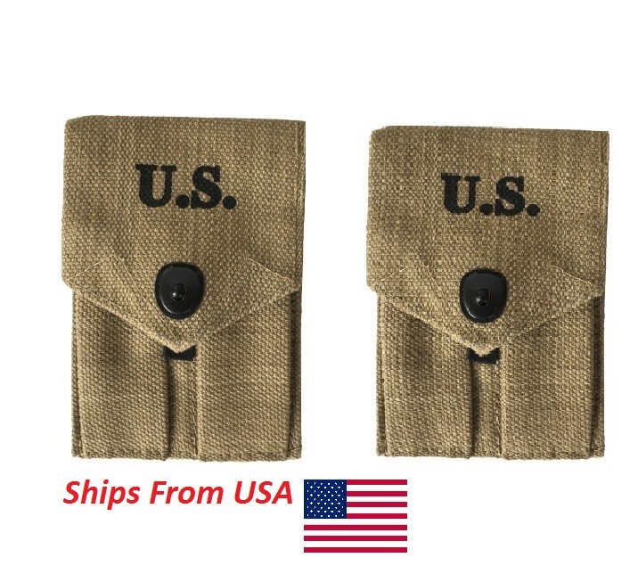(Pack of 2) WW2 US Army M1943 Double Ammo Colt .45 Pouch Canvas (Khaki)