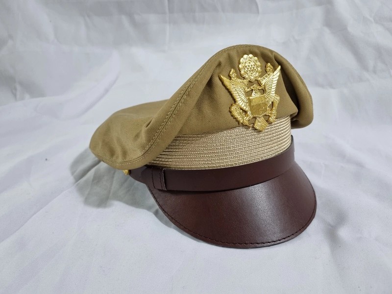 WW2 US Army Aircorps Military Airforce Officers Khaki Crusher Visor Hat Cap Repr gallery