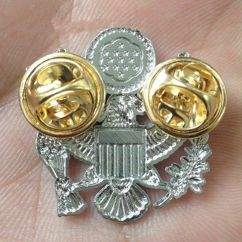 Pair WWII US Army Officer Shoulder Eagle Small Badge Insignia Pin Gold and Silve gallery