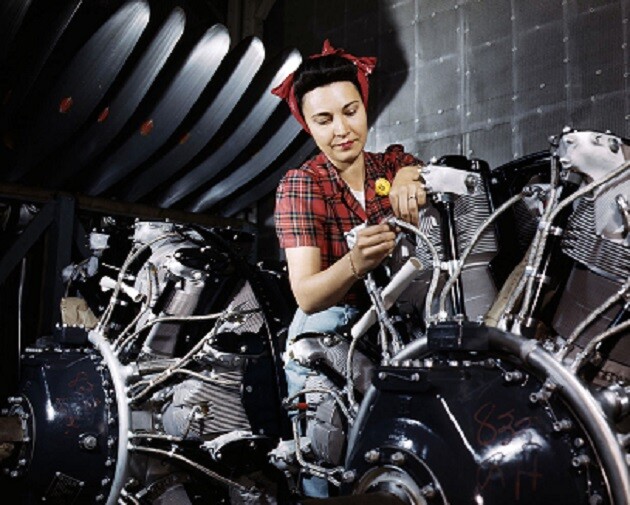 Female Factory Worker North American Aviation Plant 8x10 WWII Photo 917