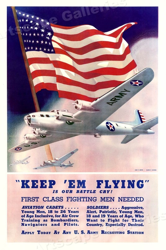 Keep ‘Em Flying! US Army Air Corps WW2 War Poster – 16×24