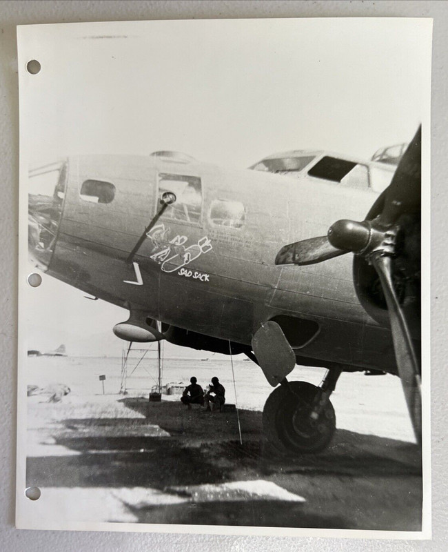 WWII B&W 8×10 Glossy Reprint B-17 Fighter with “Sad Sack” Nose Art