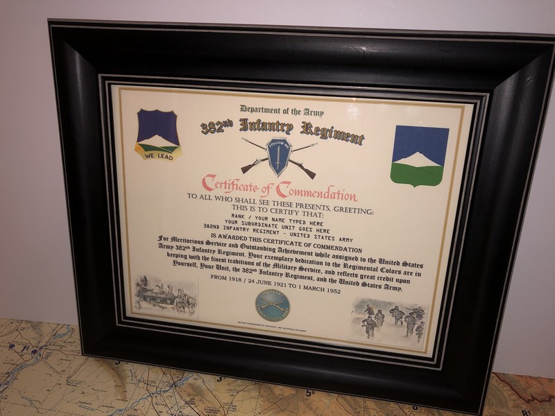 382ND INFANTRY REGIMENT / COMMEMORATIVE - CERTIFICATE OF COMMENDATION