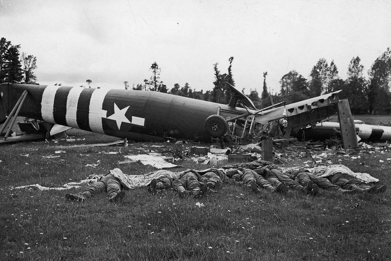 WWII B&W Photo D-Day Glider Crashed WW2 World War Two Normandy France /1071