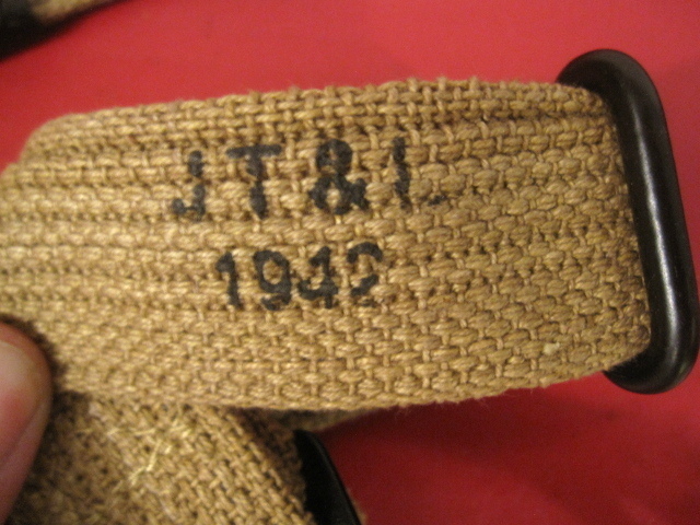 WWII US GI M1 Garand Canvas Rifle Sling w/Flat Buckle Khaki - Dated 1942 Repro gallery